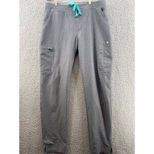 FIGS Scrub Pants Gray Teal Drawstring & Cargo Pockets Size Small